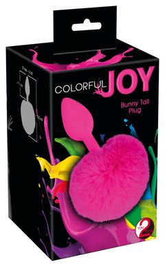 Анальная пробка с помпоном Pink Colorful Joy Bunny Tail Plug, силикон