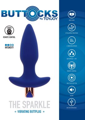 Анальна пробка з вібрацією Toy Joy Sparkle Buttplug з дистанційним керуванням, синій