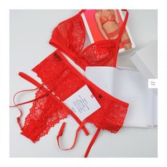 Комплект белья из красного кружевного гипюра из 3-х предметов Obsessive Adore 838, размер S/M
