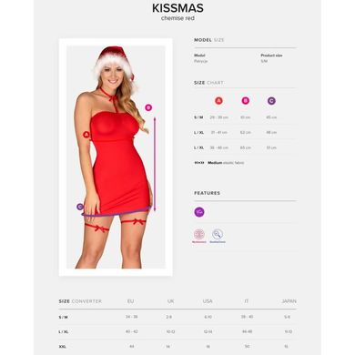 Комплект-плаття і шапка Санти Obsessive Kissmas chemise, червоний, XXL