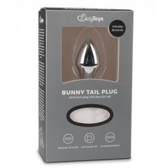 Металева анальна пробка з помпоном білий Bunny Tail Plug Easy Toys